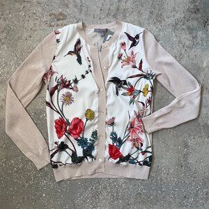 NWT Neiman Marcus Cashmere Collection Silk Floral Cardigan